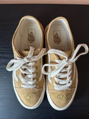 Vans Old Skool Eco Theory Hemp Canvas Sneakers Women's 6 Tan Embroidered Floral